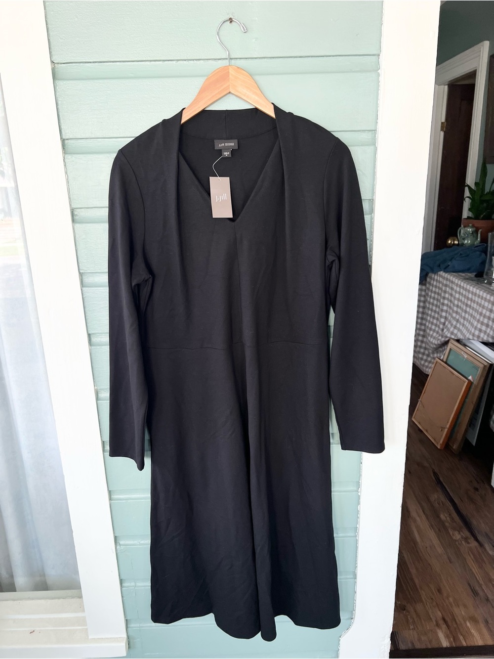 J Jill NEW black jersey knit dress wearever collection office work classic M
